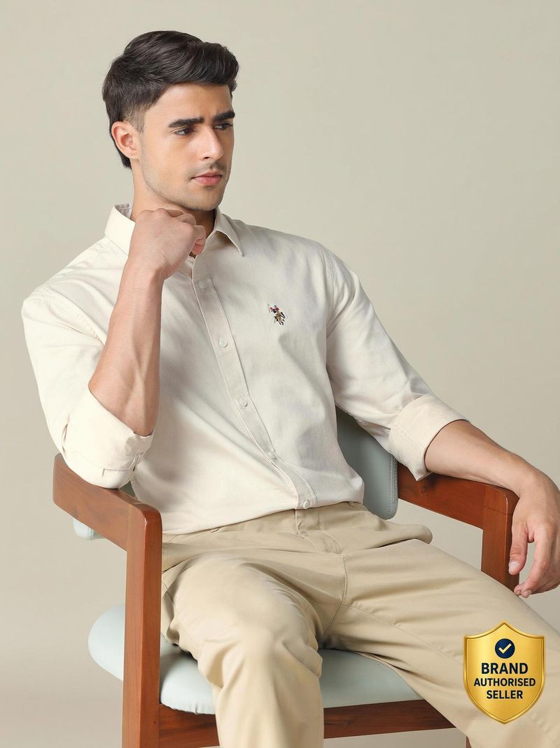 U.S. POLO ASSN. Men Tailored Fit Solid Spread Collar Casual Shirt - Image 5