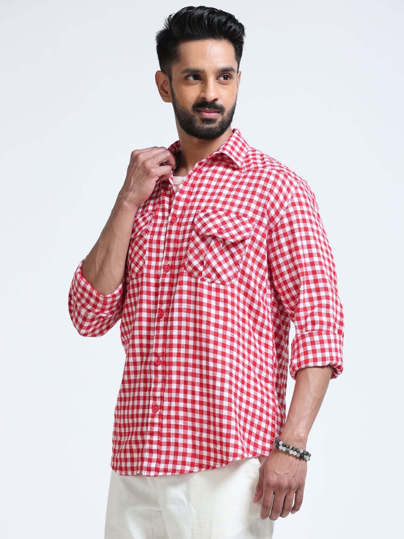 Men Regular Fit Checkered Spread Collar Casual Shirt - Image 5
