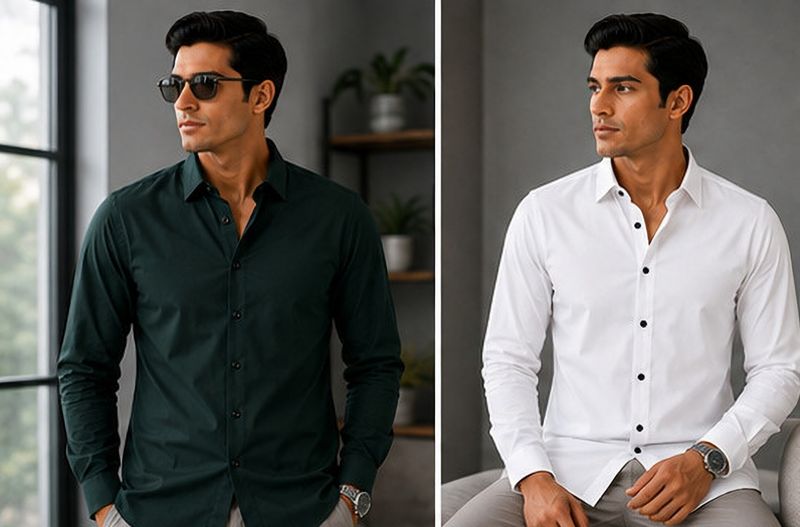 Eagle Loom Men Slim Fit Solid Spread Collar Shirt - Image 4