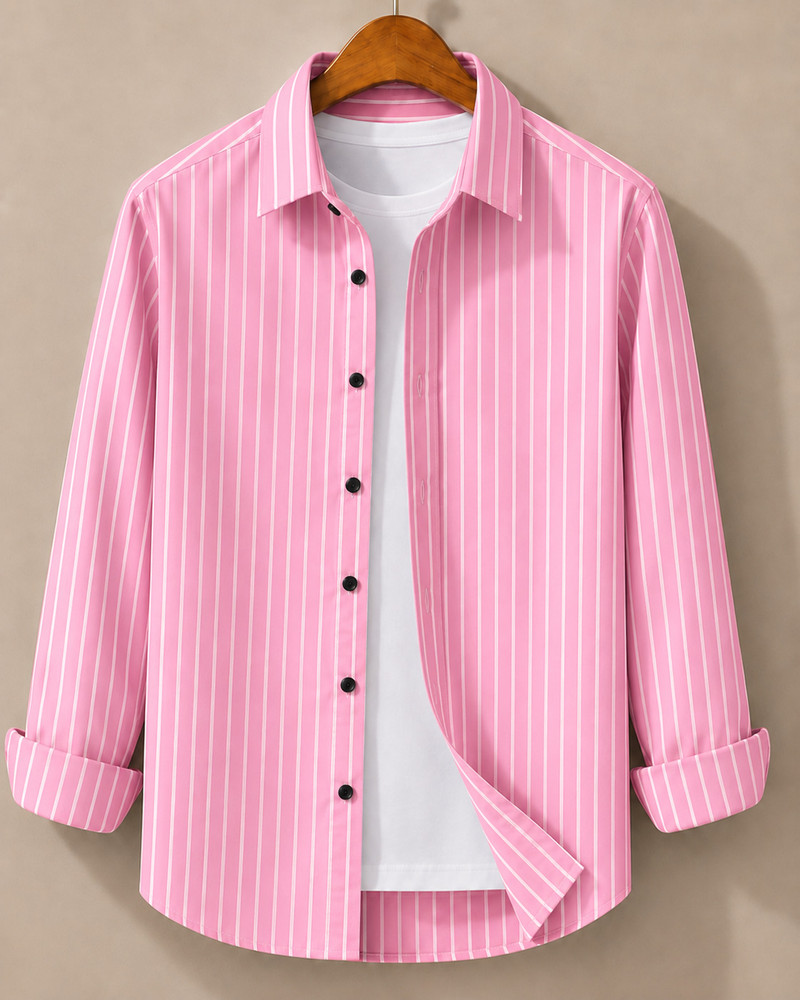 jackbella men regular fit striped spread collar casual shirt
