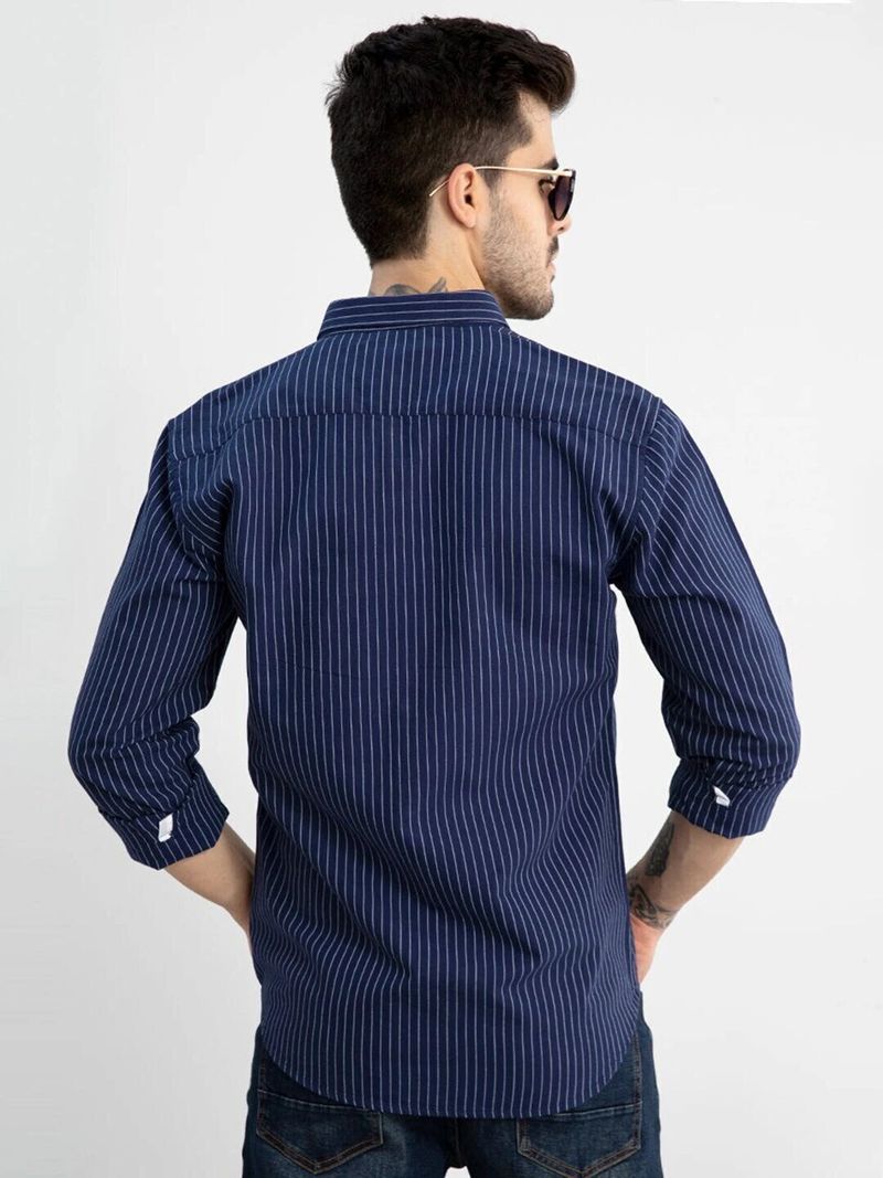 Snitch Men Slim Fit Striped Button Down Collar Casual Shirt - Image 6