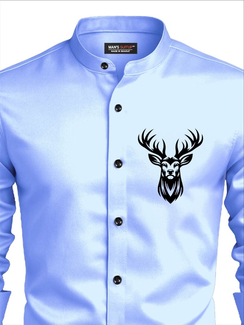 kia international Men Relaxed Fit Printed Mandarin Collar Shirt - Image 5