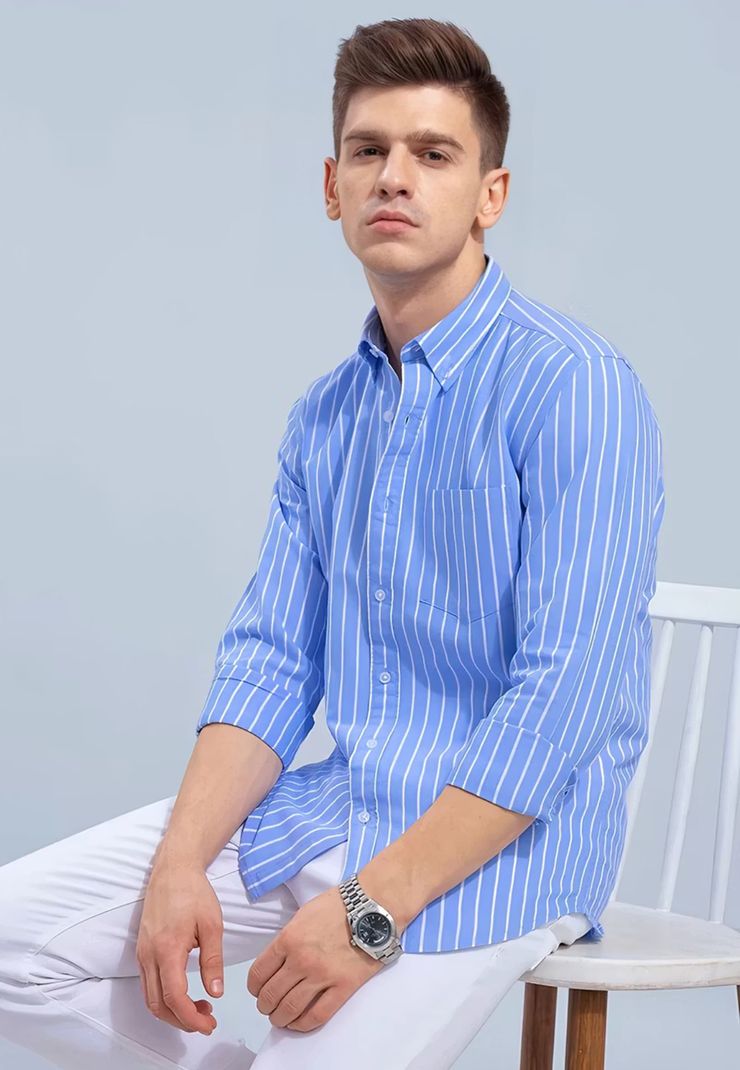 METRONAUT Men Slim Fit Striped Casual Shirt - Image 6
