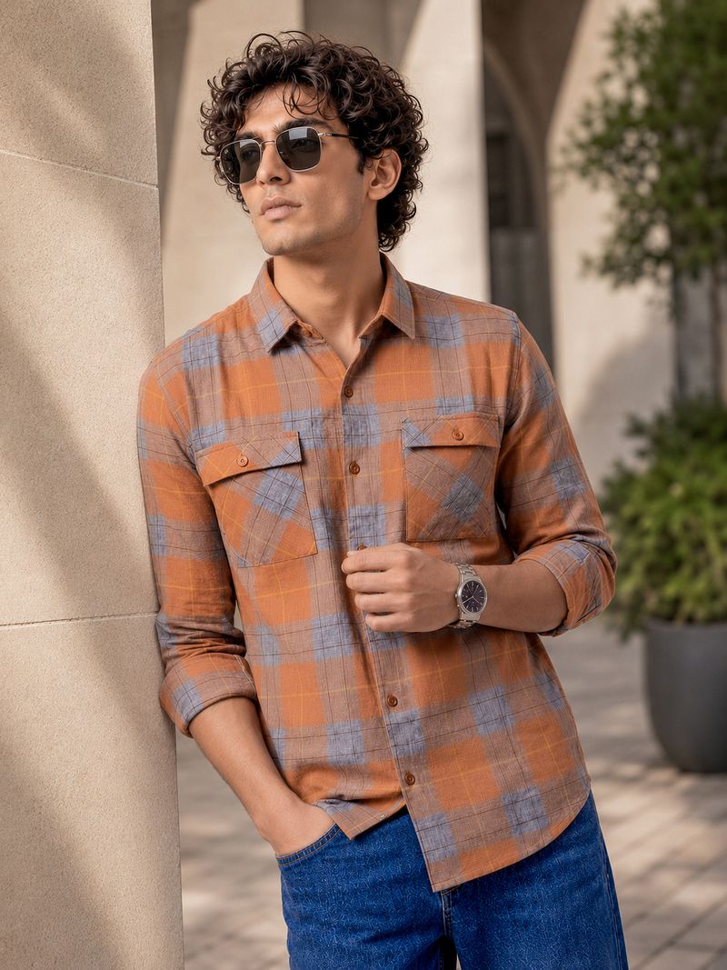 MyDesignation Men Regular Fit Checkered Spread Collar Shirt - Image 2