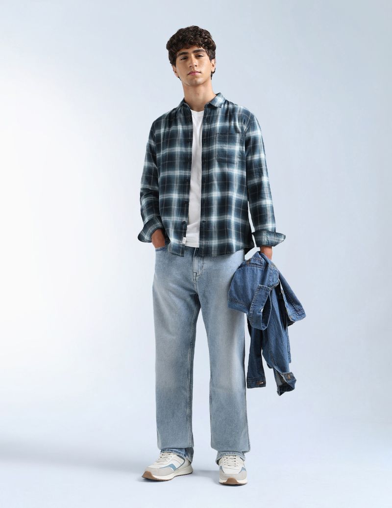 FLYING MACHINE Men Slim Fit Checkered Spread Collar Casual Shirt - Image 7
