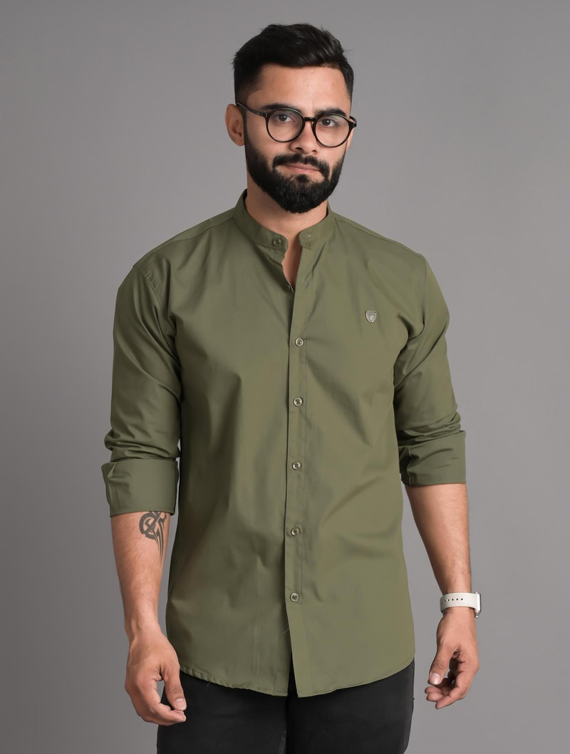 fubar men slim fit solid spread collar casual shirt