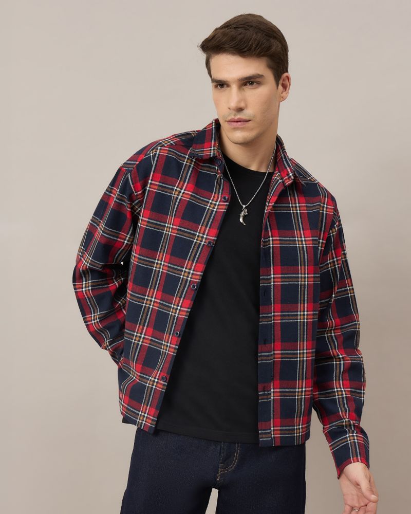 Chimpaaanzee Men Boxy Fit Checkered Shirt - Image 6