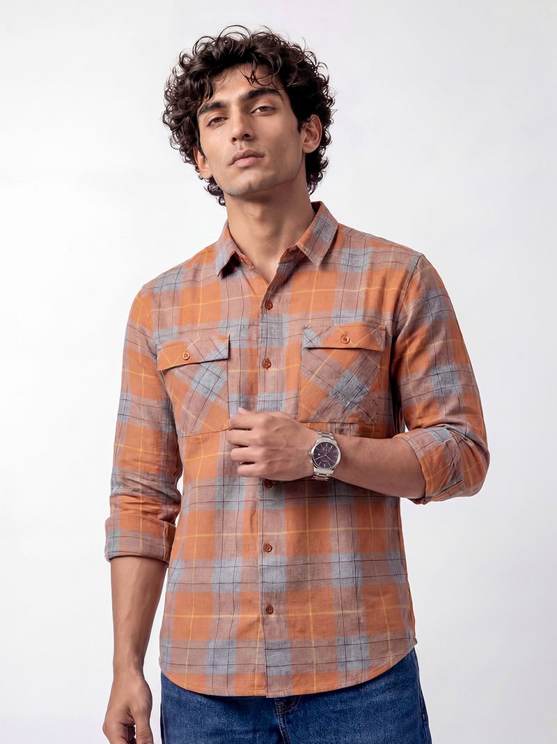 MyDesignation Men Regular Fit Checkered Spread Collar Shirt - Image 4