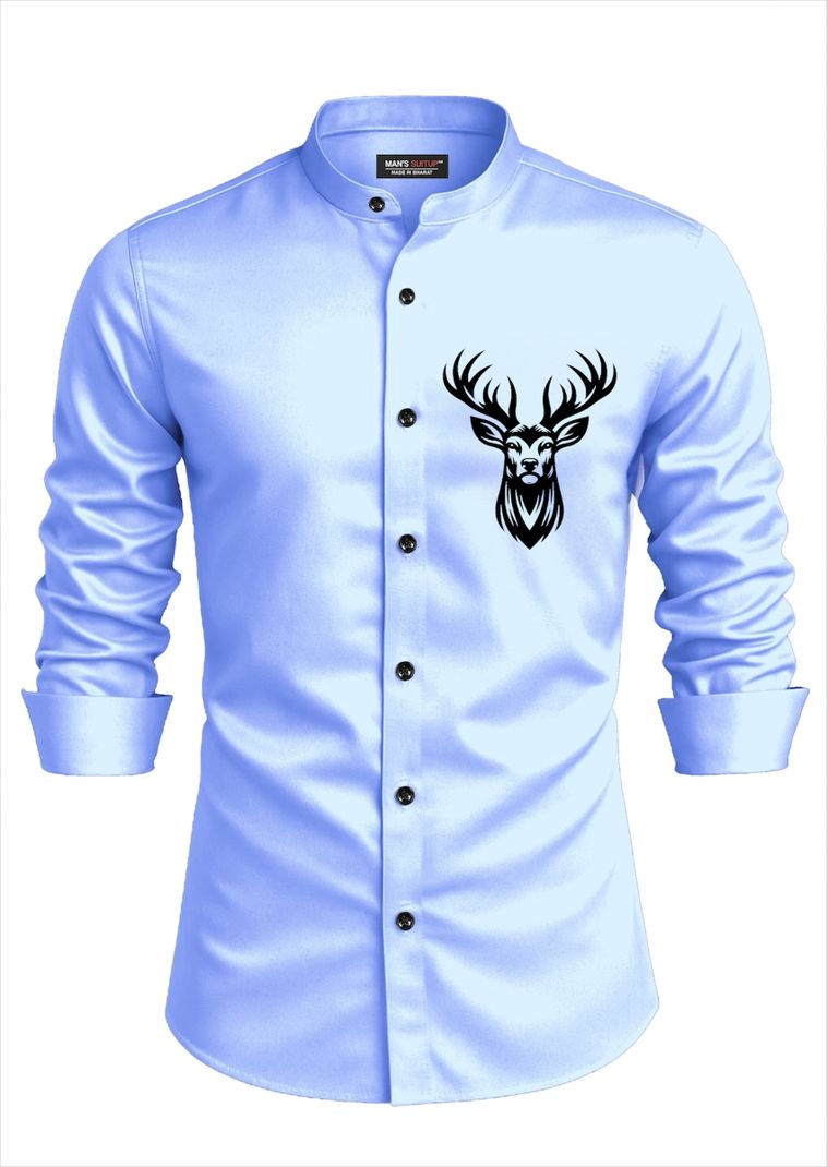 kia international Men Relaxed Fit Printed Mandarin Collar Shirt - Image 6