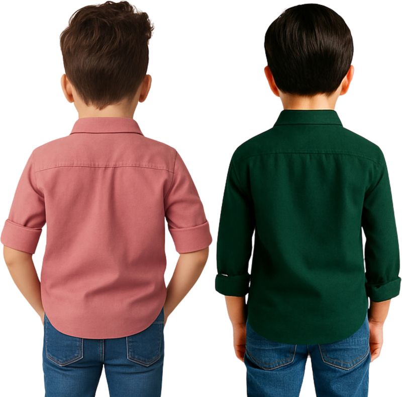 YYQ Boys Regular Fit Solid Spread Collar Casual Shirt (Pack of 2) - Image 3