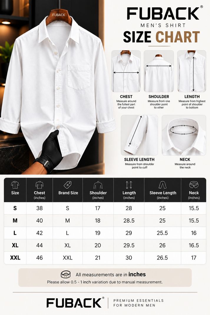 FUBACK Men Regular Fit Solid Spread Collar Shirt - Image 6