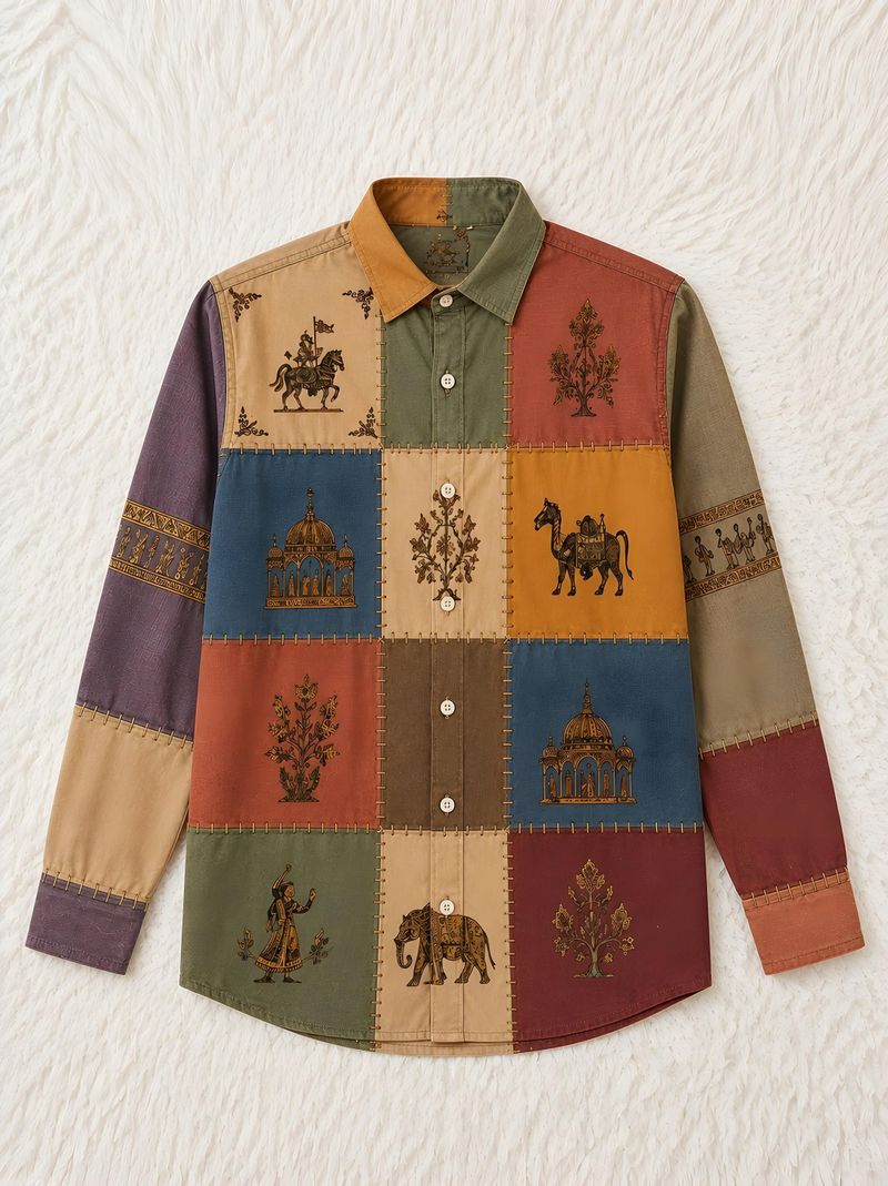 Gentlehaus Men Regular Fit Graphic Print Spread Collar Festive Shirt - Image 3