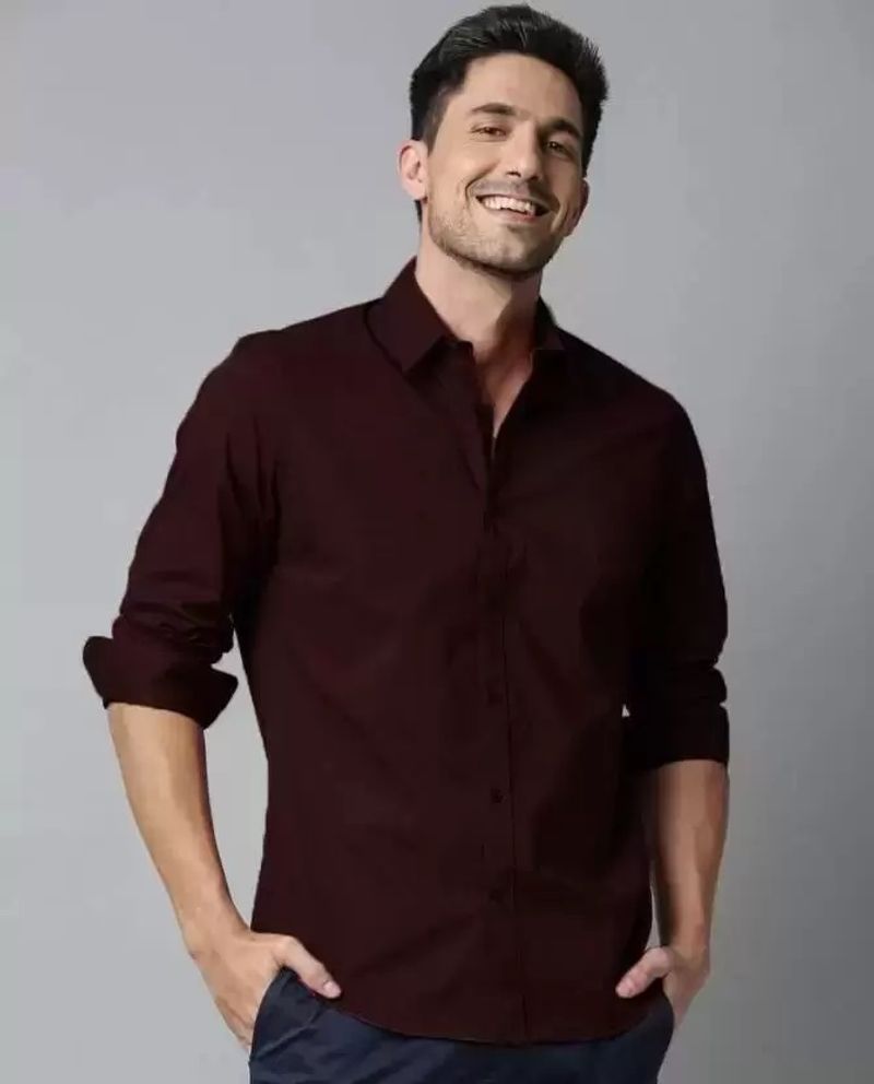Clyver Men Slim Fit Solid Curved Collar Casual Shirt - Image 2