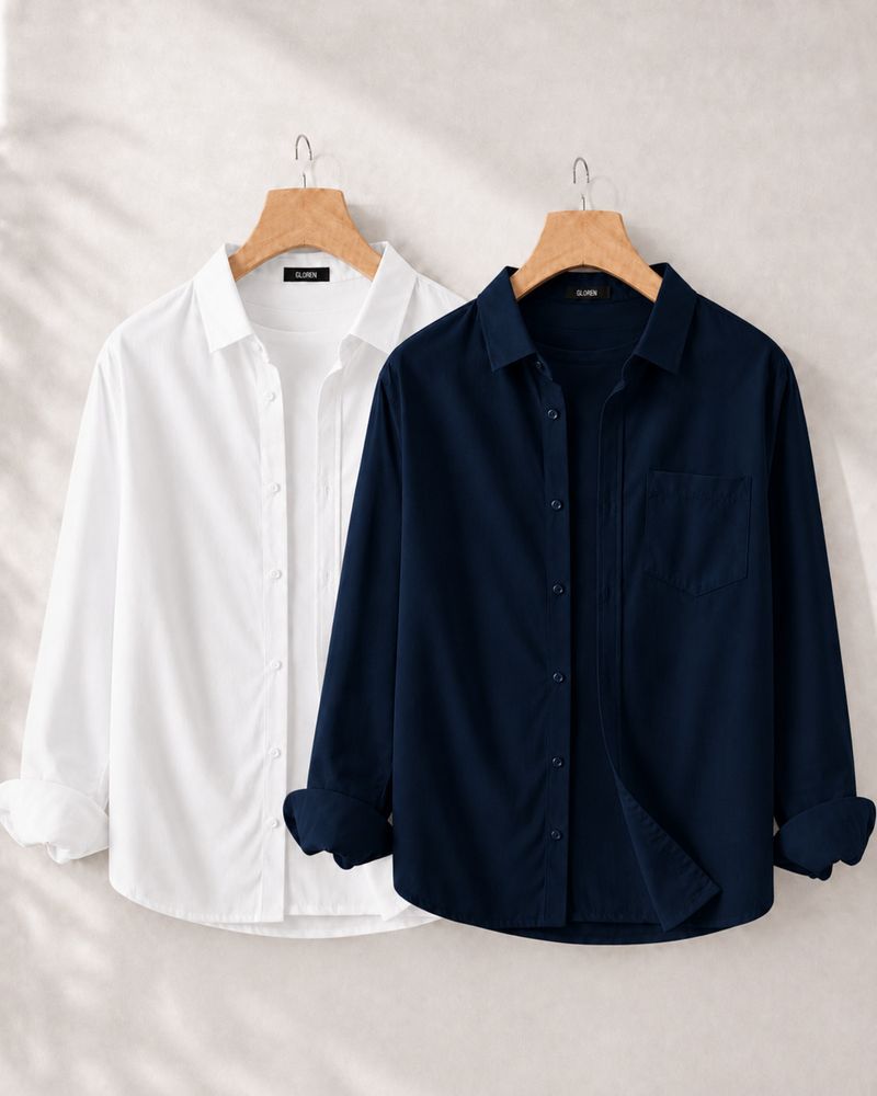 GLOREN Men Slim Fit Solid Spread Collar Shirt - Image 2