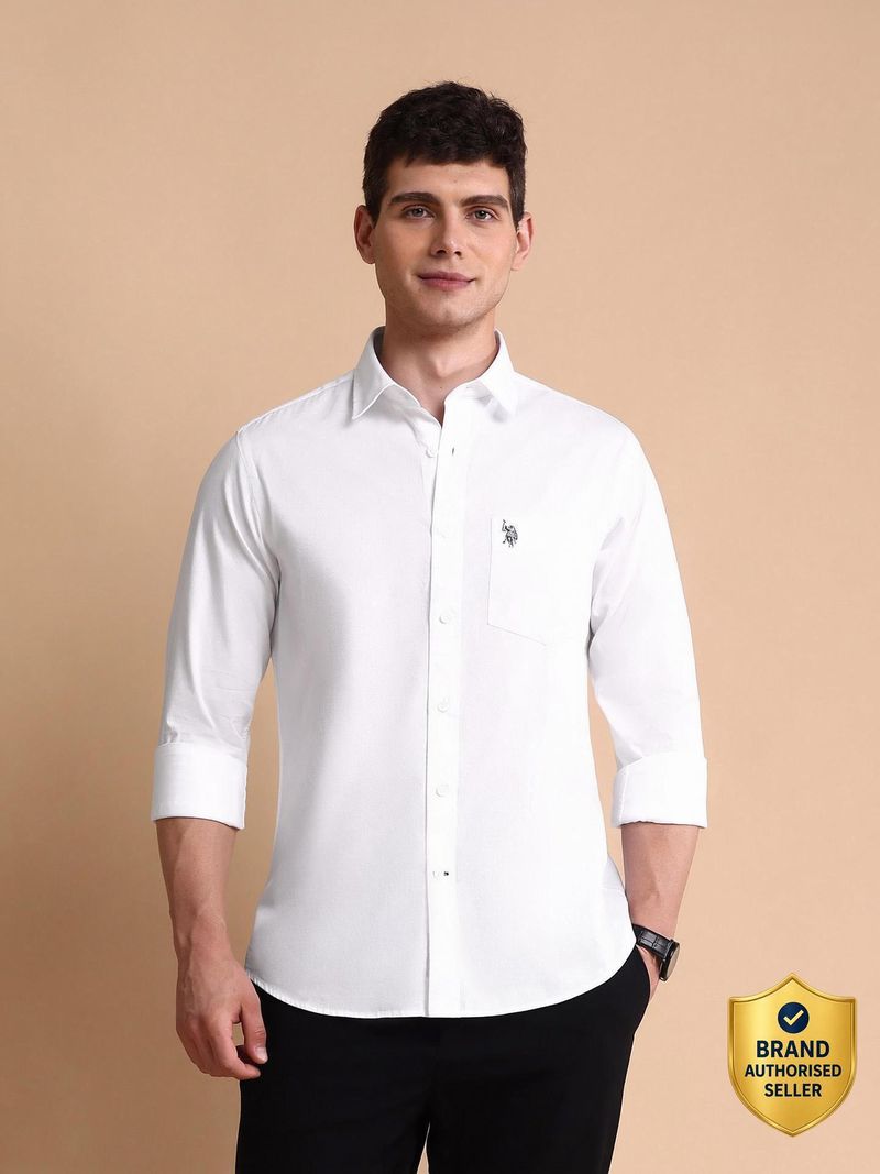 U.S. POLO ASSN. Men Tailored Fit Solid Spread Collar Casual Shirt - Image 2