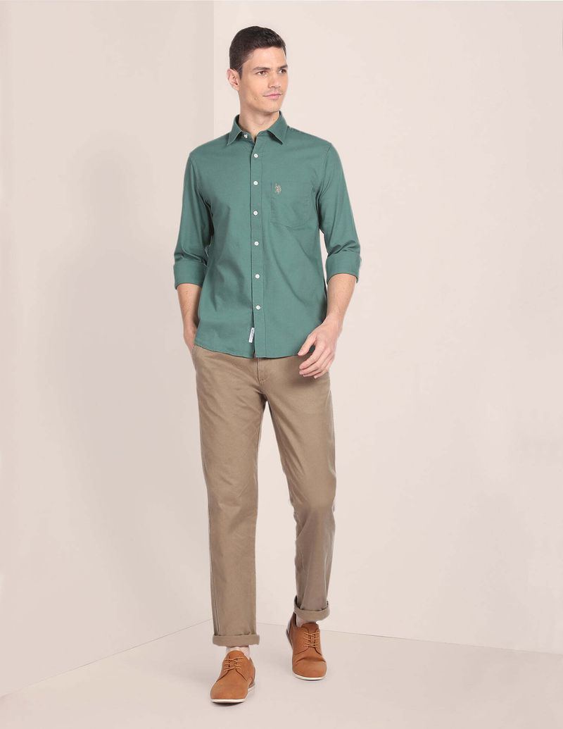 U.S. POLO ASSN. Men Tailored Fit Solid Spread Collar Shirt - Image 6