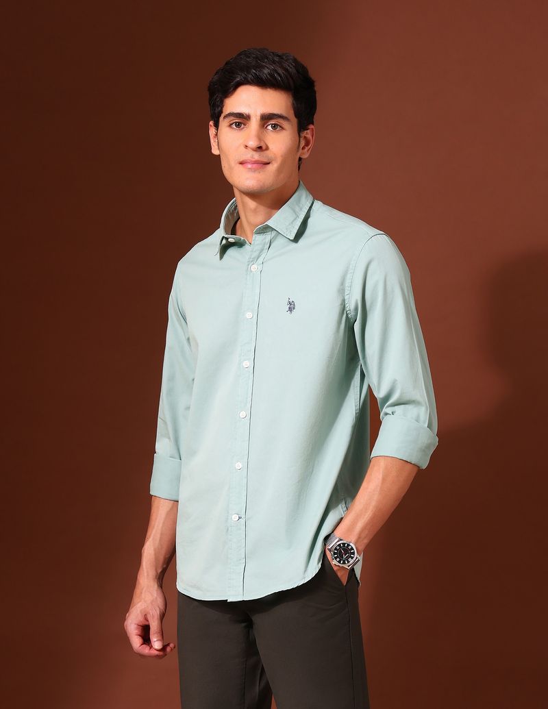 U.S. POLO ASSN. Men Tailored Fit Solid Spread Collar Shirt - Image 3