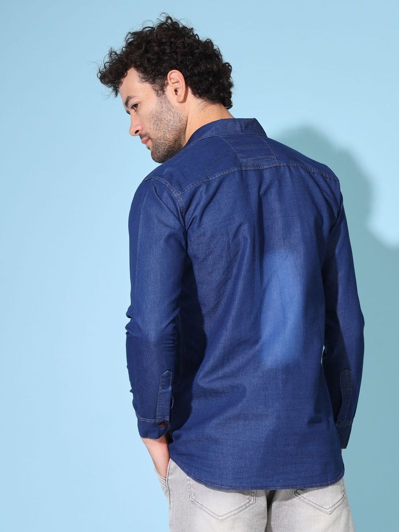 Deniyes Men Regular Fit Washed Spread Collar Casual Shirt - Image 4