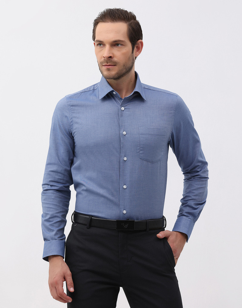 Men Slim Fit Self Design Cut Away Collar Formal Shirt