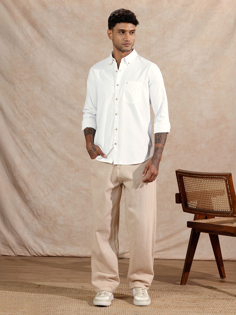 WROGN Men Slim Fit Solid Spread Collar Casual Shirt - Image 5