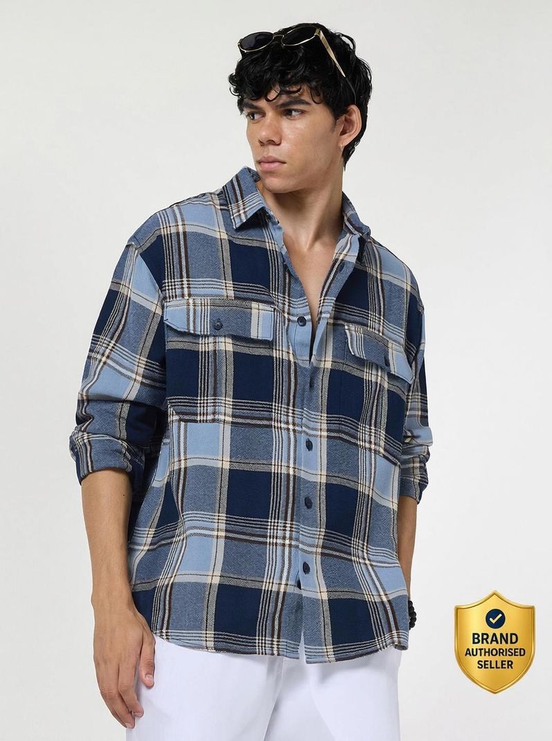 BEWAKOOF Men Oversized Fit Checkered Spread Collar Casual Shirt - Image 2