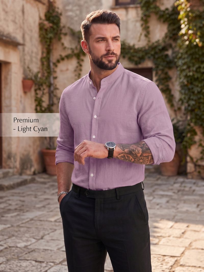 Men Regular Fit Mandarin Collar Casual Shirt - Image 6