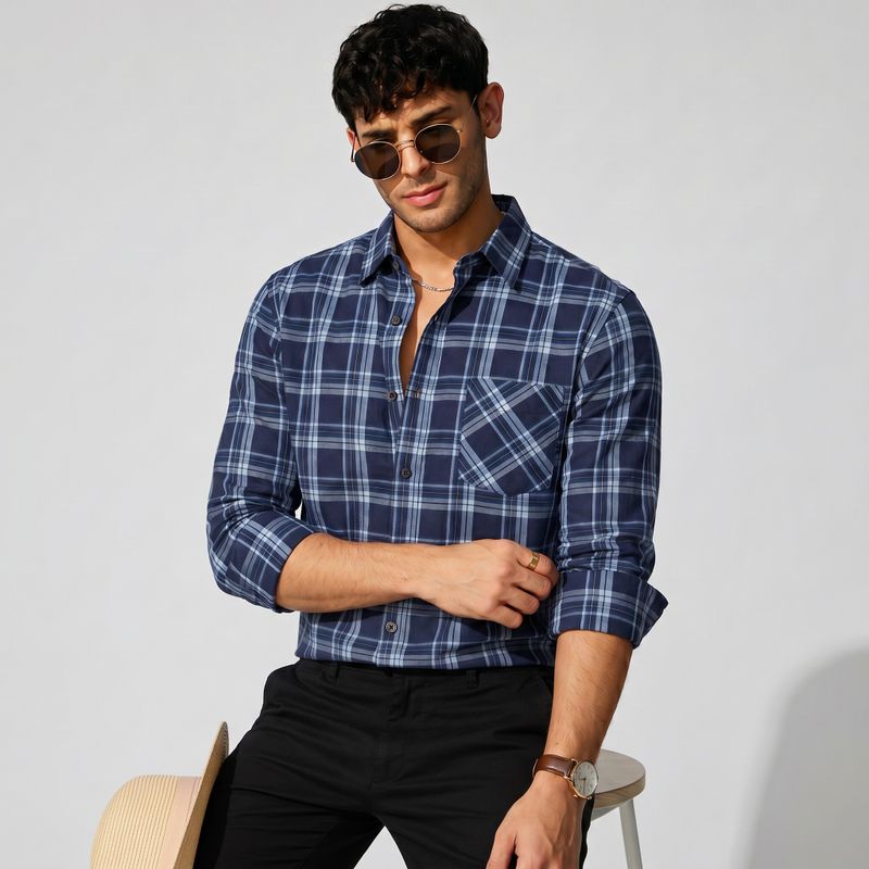 MBF66 Men Slim Fit Checkered Shirt - Image 4