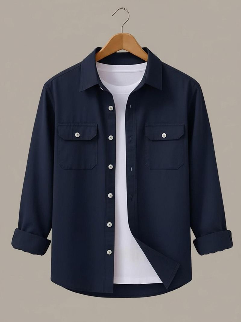 DEEMOON Men Regular Fit Solid Button Down Shirt - Image 2