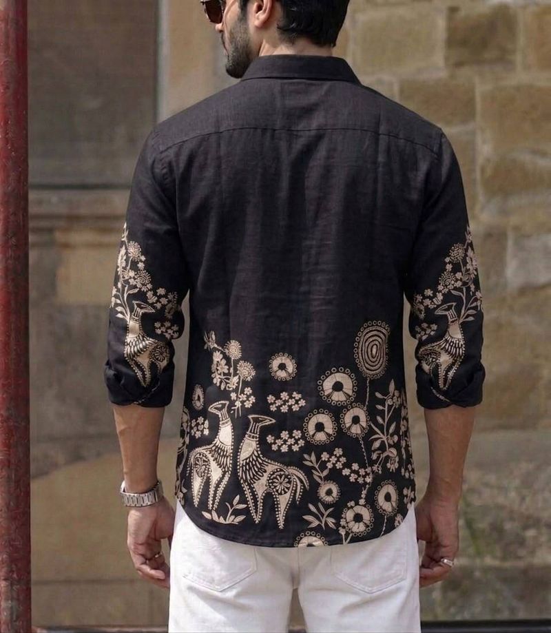 Zonly Men Floral Print Ribbed Collar Party Shirt - Image 3