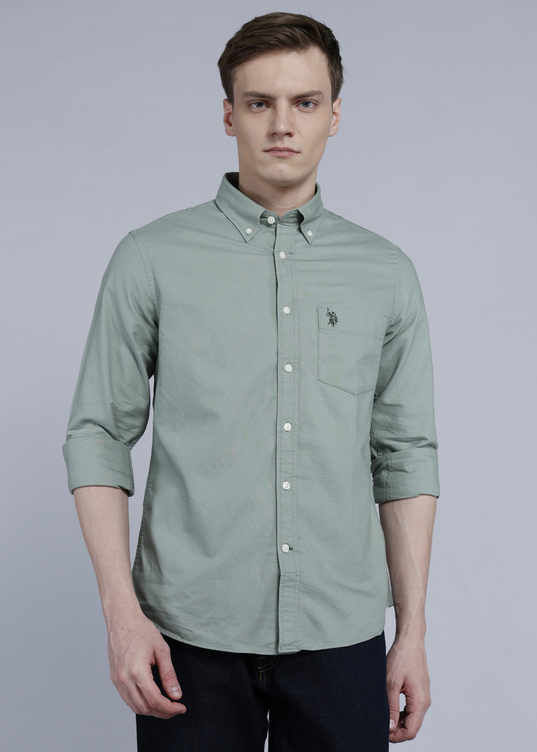 U.S. Polo Assn. Men Solid Casual Green Shirt