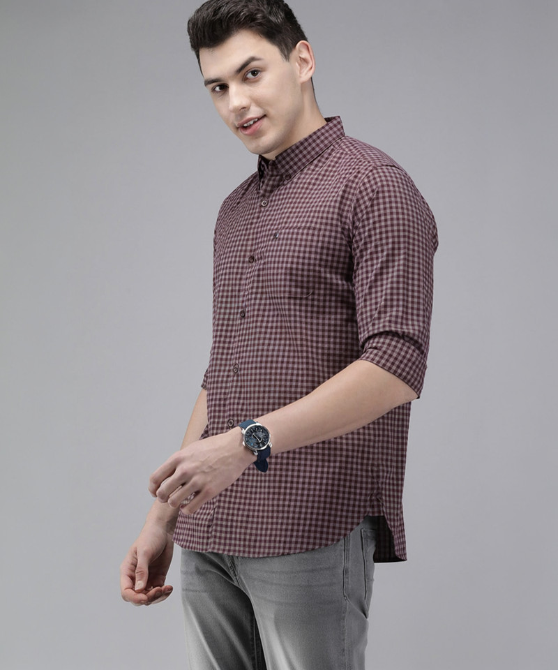 the bear house men slim fit checkered button down collar casual shirt