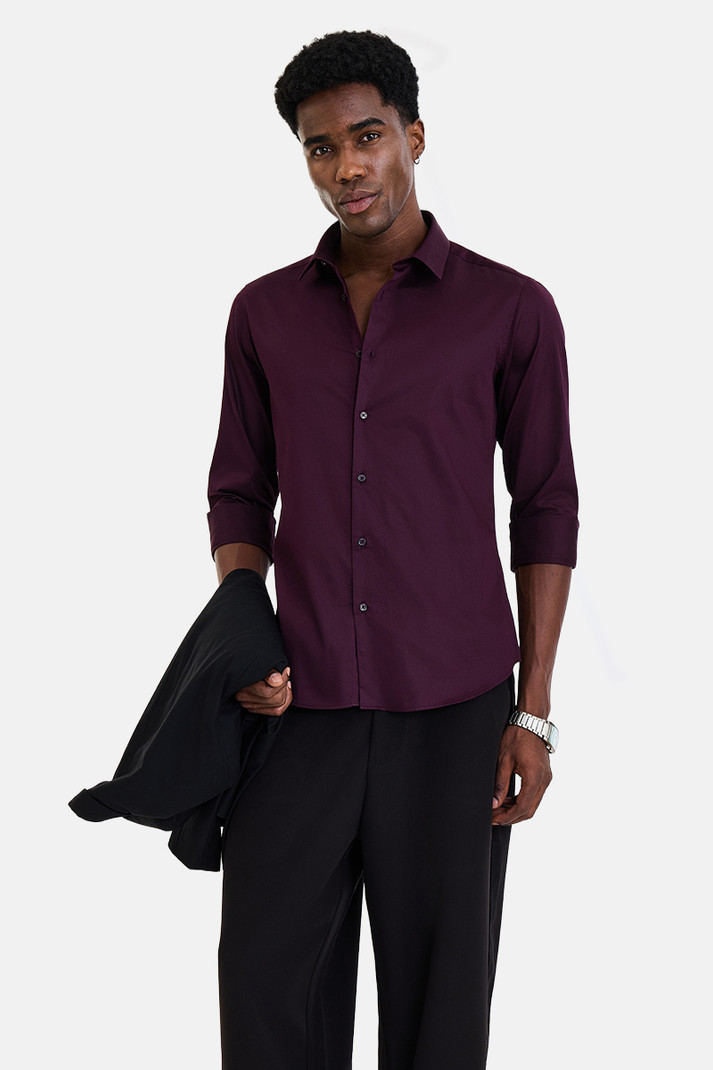 Snitch Men Slim Fit Solid Spread Collar Formal Shirt