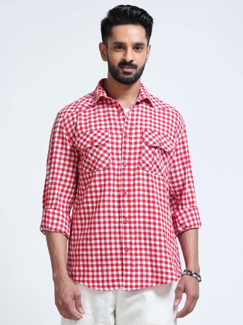 Men Regular Fit Checkered Spread Collar Casual Shirt - Image 4
