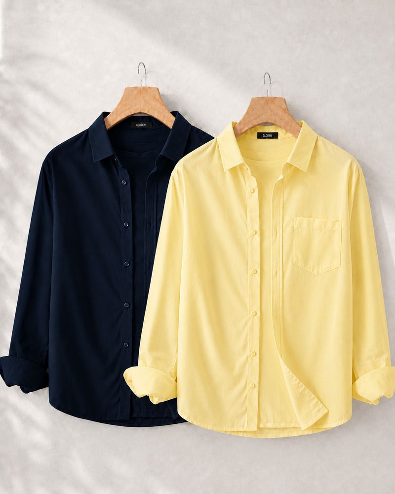GLOREN Men's Solid Casual Spread Shirt - Image 2