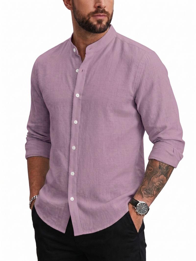 Men Regular Fit Mandarin Collar Casual Shirt - Image 2
