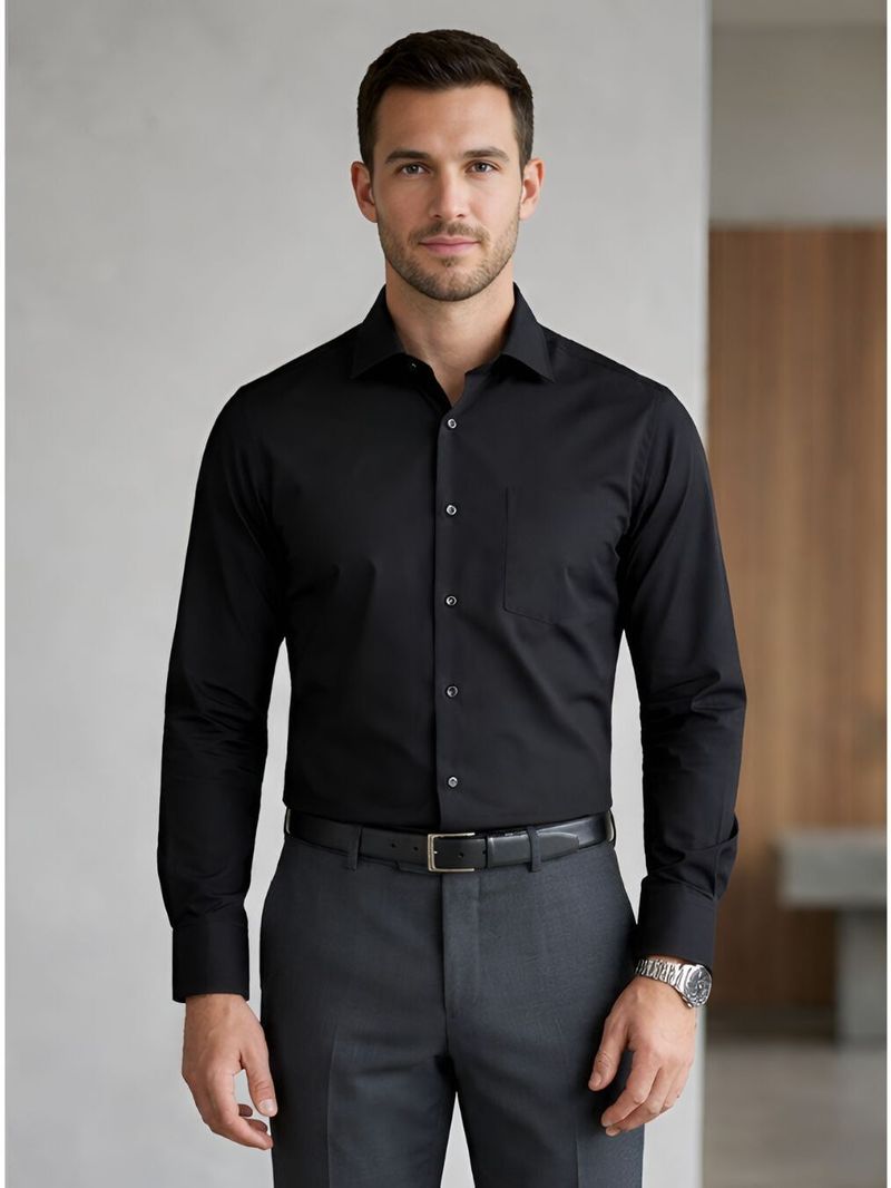 UNYUG Men Relaxed Fit Solid Cut Away Collar Formal Shirt - Image 3