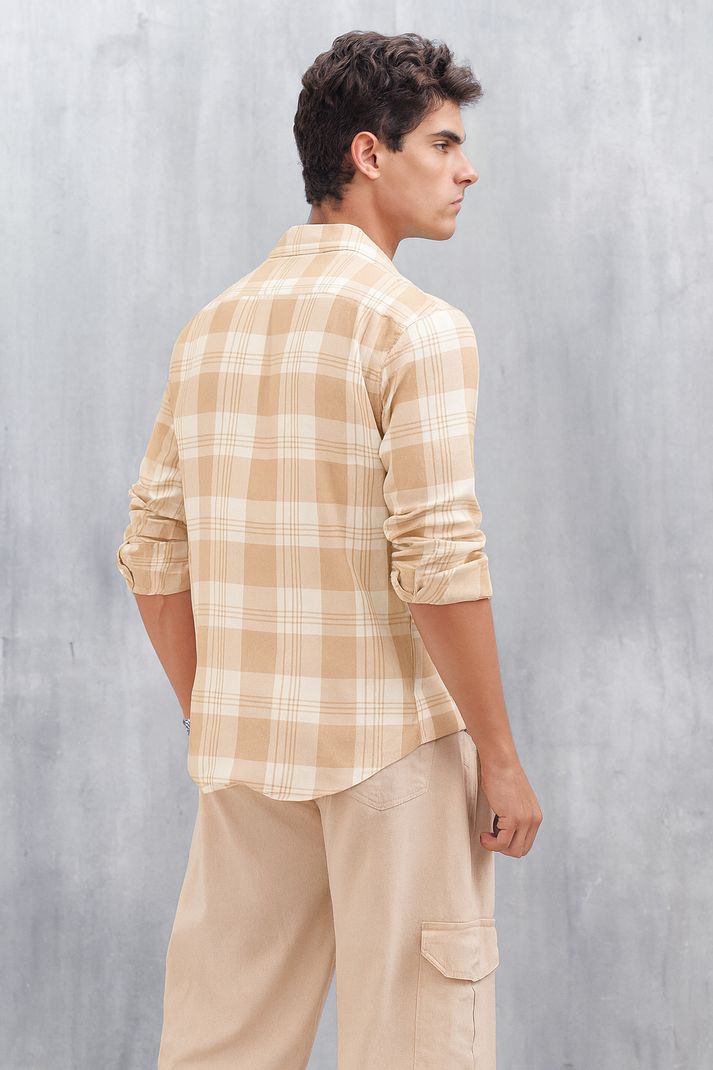 SHIRTZONE Men Slim Fit Checkered Spread Collar Shirt - Image 3
