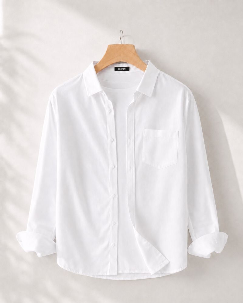 GLOREN Men Slim Fit Solid Spread Collar Shirt - Image 3