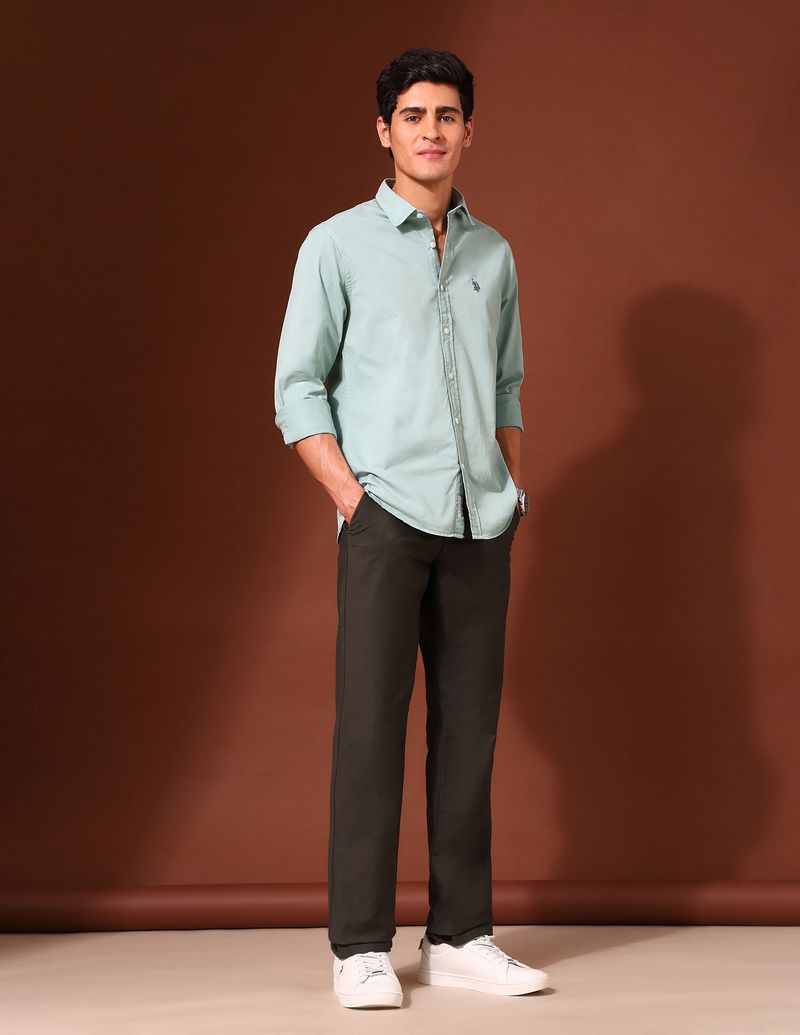 U.S. POLO ASSN. Men Tailored Fit Solid Spread Collar Shirt - Image 6