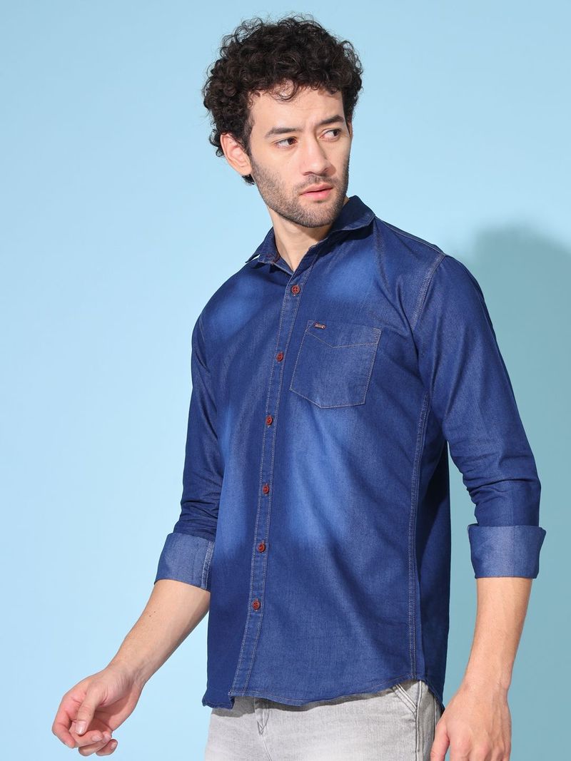 Deniyes Men Regular Fit Washed Spread Collar Casual Shirt - Image 5