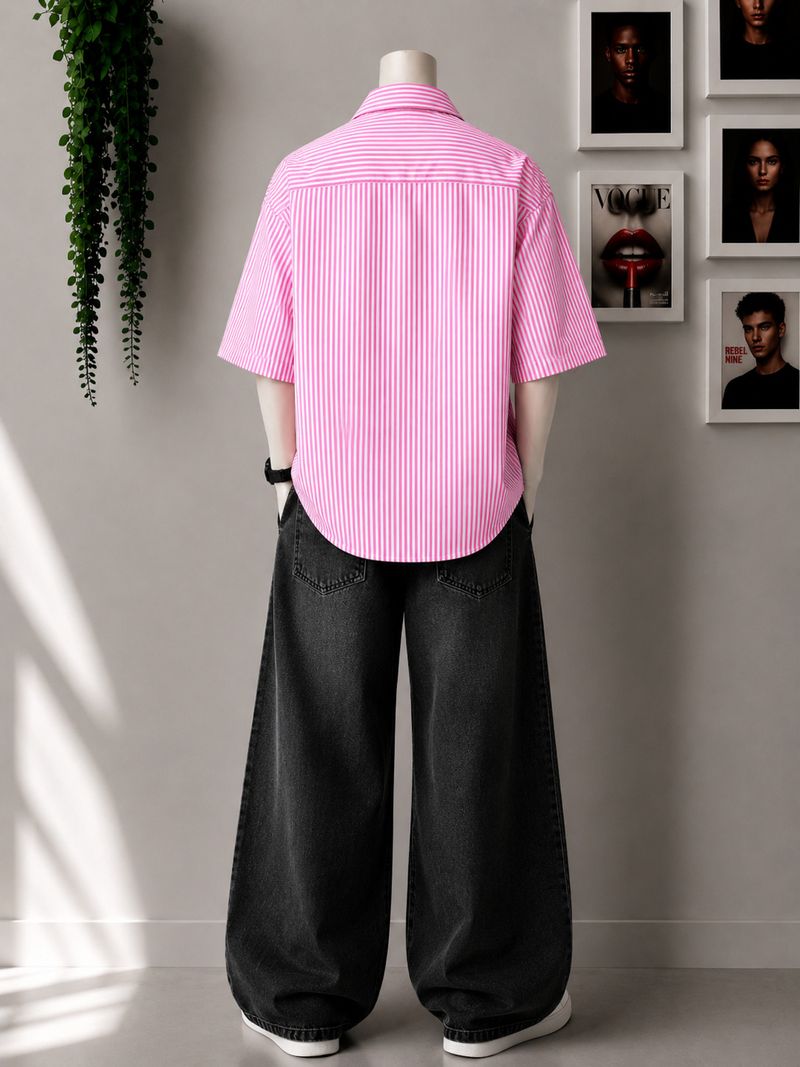 Asta Moda Men Boxy Fit Striped Shirt - Image 3