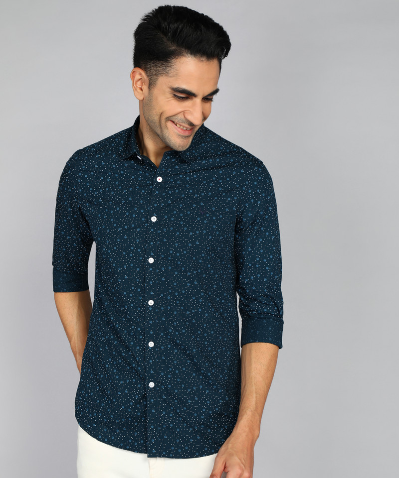 allen solly men printed casual blue shirt
