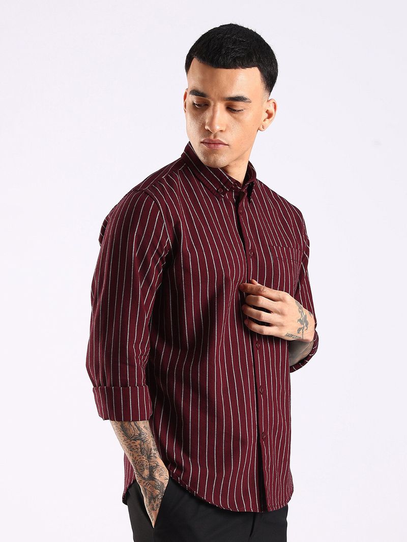 HERE&NOW Men Regular Fit Striped Casual Shirt - Image 5