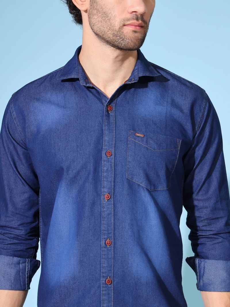 Deniyes Men Regular Fit Washed Spread Collar Casual Shirt - Image 6