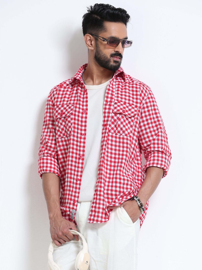 Men Regular Fit Checkered Spread Collar Casual Shirt - Image 2