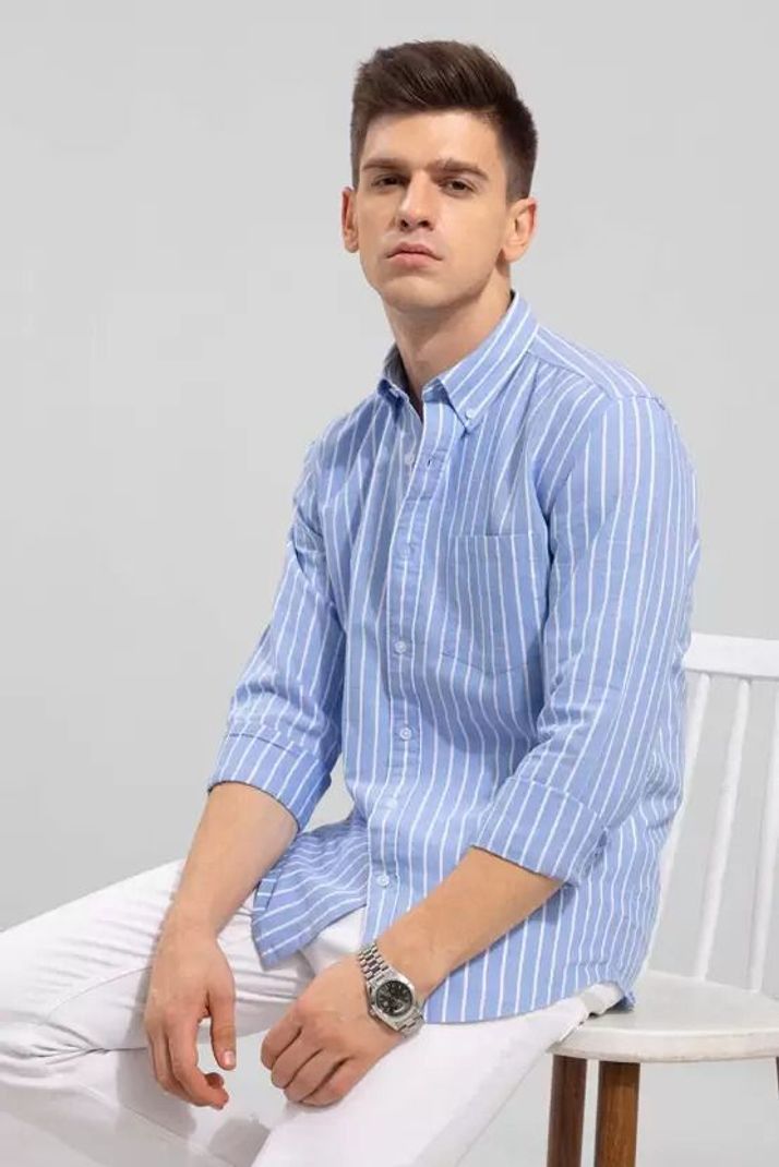 RODEIZ Men Slim Fit Striped Spread Collar Shirt - Image 4