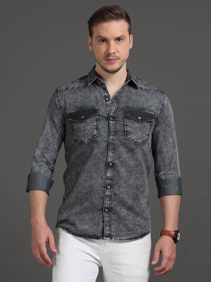 PRINTOUT Men Solid, Dyed/Ombre Casual Grey Shirt - Buy PRINTOUT Men Solid, Dyed/Ombre Casual Grey Shirt Online at Best Prices in India | Flipkart.com
