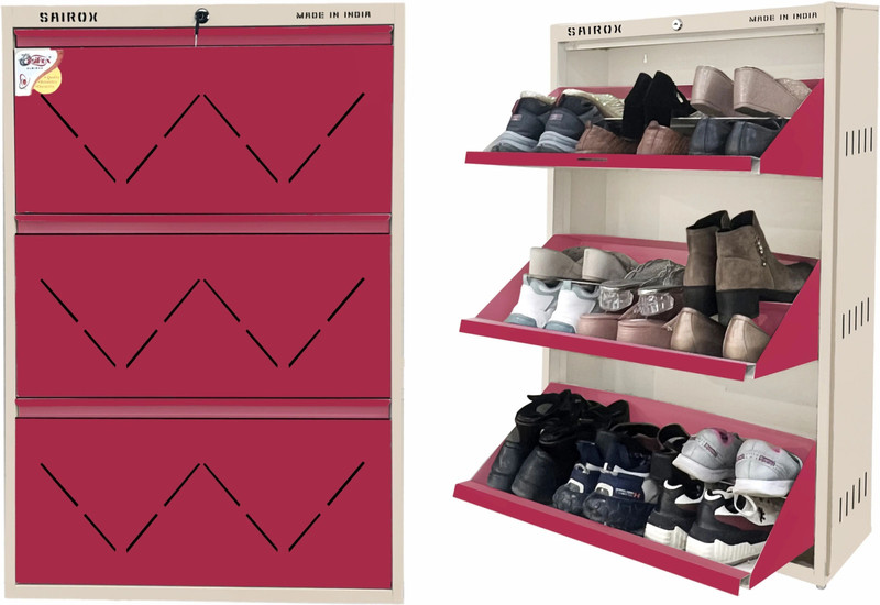 Sairox Heavy Duty Metal Shoe Rack | Space Saving Shoe Storage Stand Metal Shoe Rack Maroon, 3 Shelves, DIY(Do-It-Yourself)