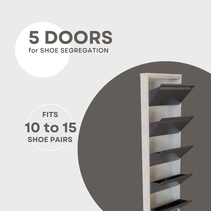 KRUGER 5 Door Grey 20x71x5.5 inch 10-15 Shoe Wall Rack - Image 4