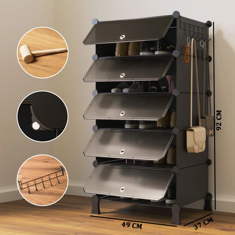 Sasimo 5-Shelf 5-Door Plastic Shoe Rack - Image 4